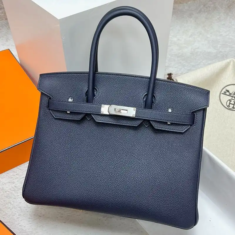 Affordable Hermes Birkin Bag Togo Leather Palladium Hardware In Navy Blue 0203