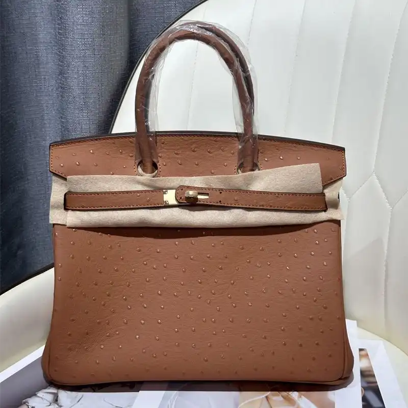 Cheap Hermes Birkin Bag Ostrich Leather Gold Hardware In Brown 0203