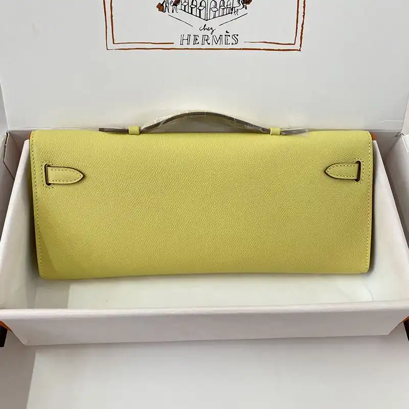 Affordable Hermes Kelly Cut Clutch Epsom Leather Palladium Hardware In Lemon 0206