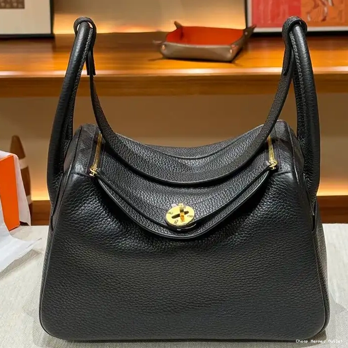 Affordable Gold In Clemence Hermes Bag Black Leather Hardware Lindy 0212