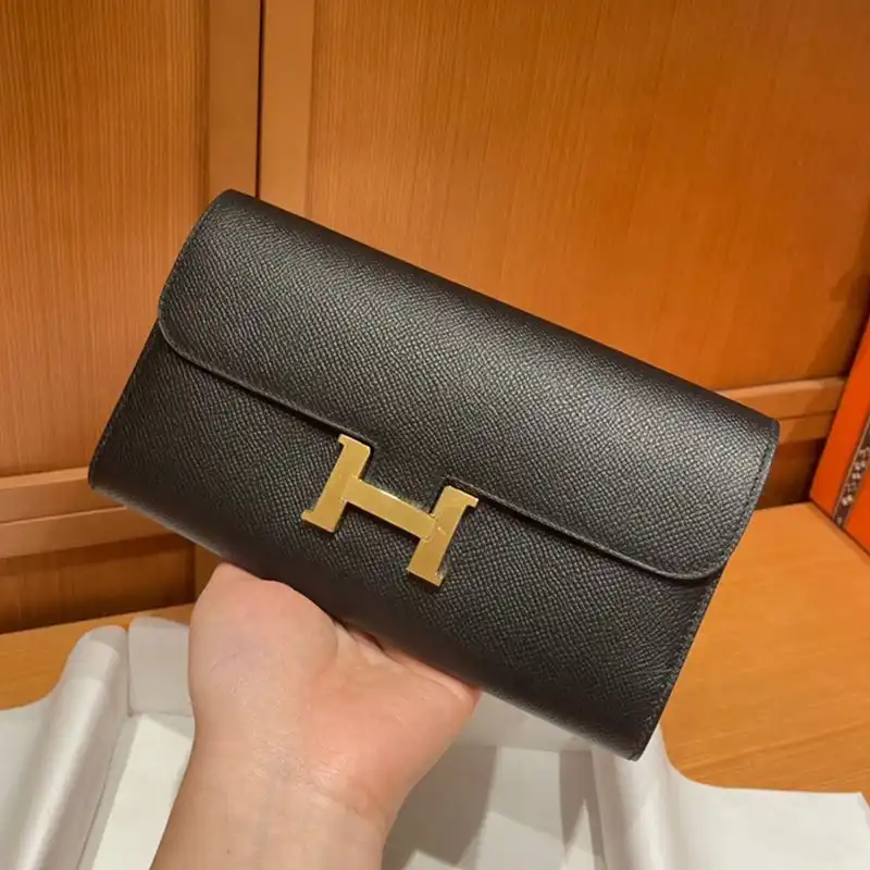 Affordable Hermes Constance Long Wallet Epsom Leather Gold Hardware In Black 0206