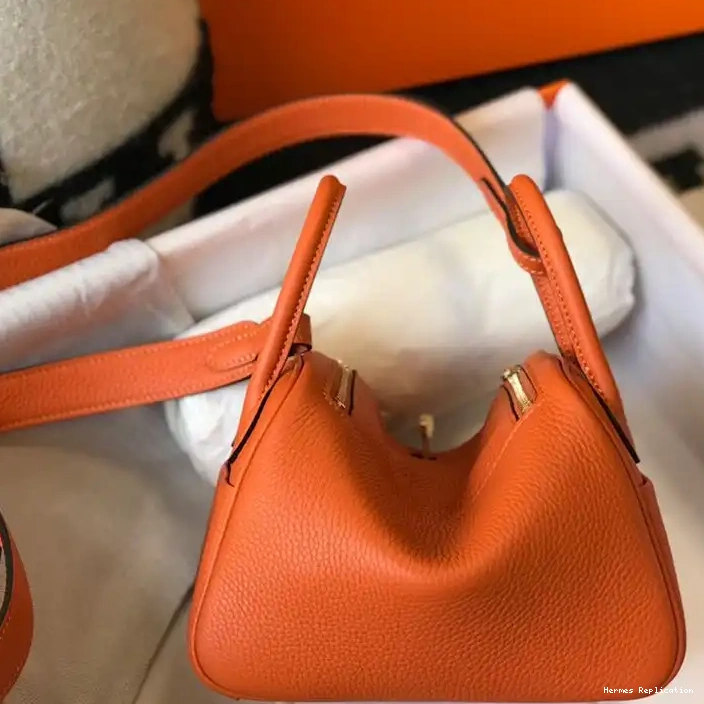 Cheap Hermes Bag Orange In Leather Mini Lindy Hardware Gold Togo 0210