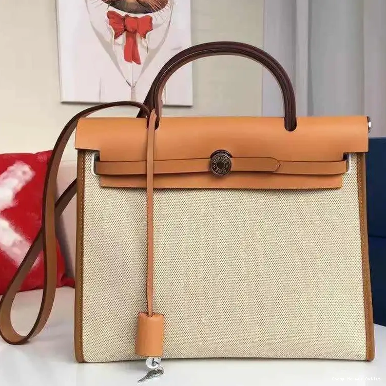 Affordable Hermes Herbag In Bag Beige Brown Hardware Canvas Palladium 0214