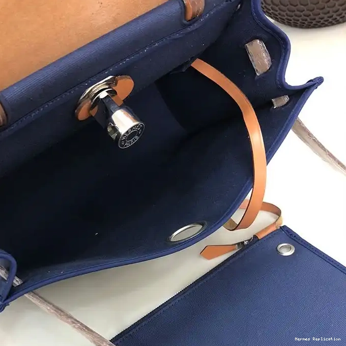 Affordable Blue Canvas Bag Herbag In Brown Hermes Palladium Navy Hardware 0215