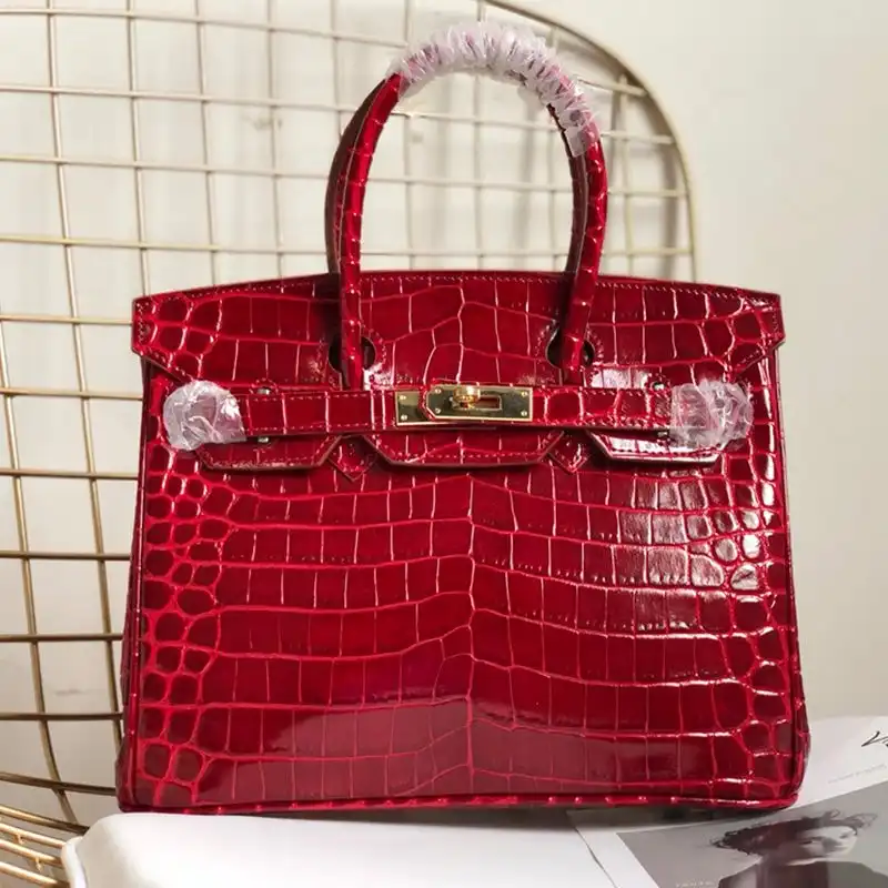 Cheap Hermes Birkin Bag Alligator Leather Gold Hardware In Burgundy 0204