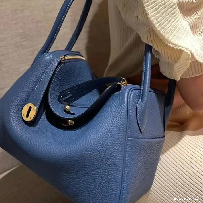 Cheap Clemence Bag Lindy Blue Gold In Hermes Leather Hardware 0215