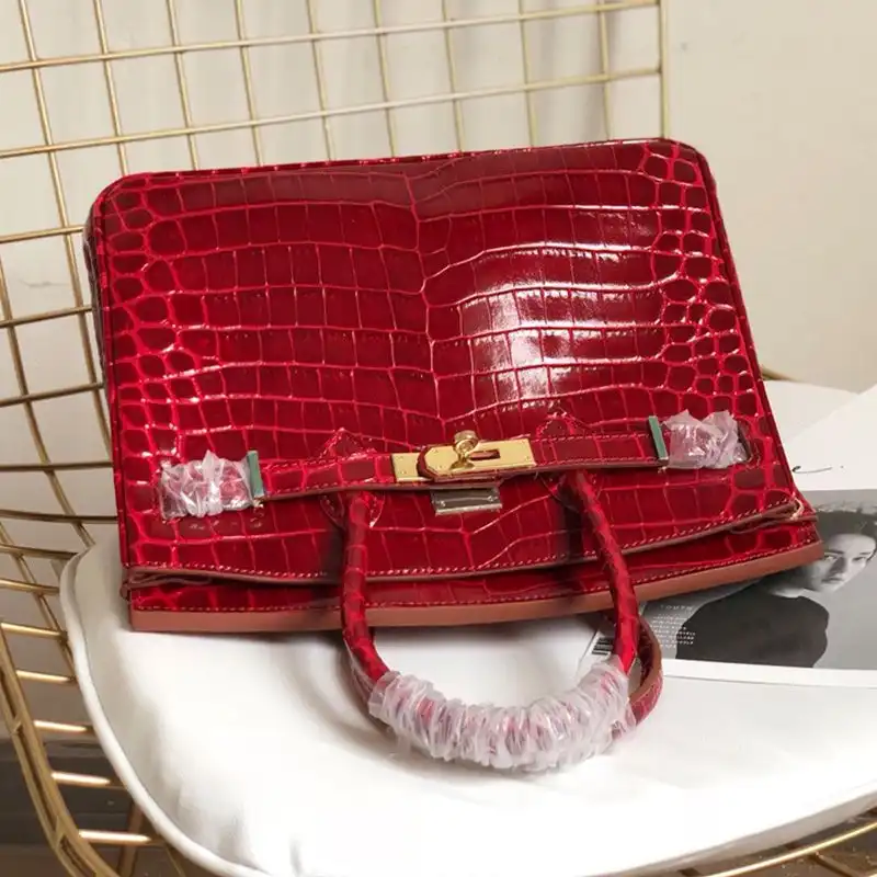 Cheap Hermes Birkin Bag Alligator Leather Gold Hardware In Burgundy 0204