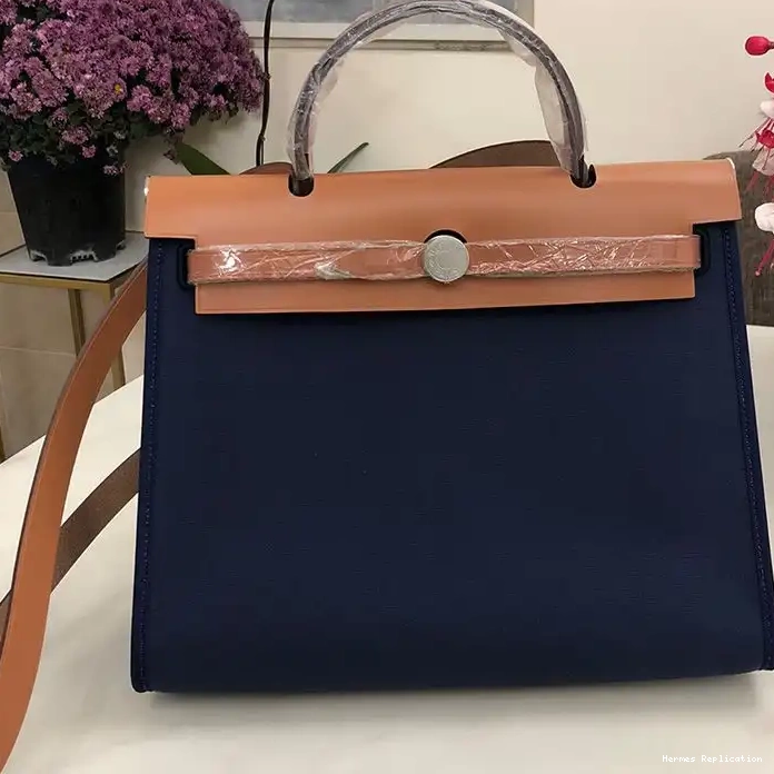 Affordable Blue Canvas Bag Herbag In Brown Hermes Palladium Navy Hardware 0215