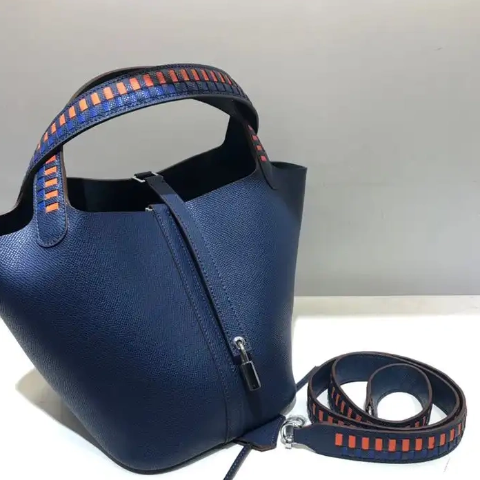 Affordable Blue Epsom Leather Lock Hardware Navy Bag Hermes Picotin In Palladium Tressage 0226