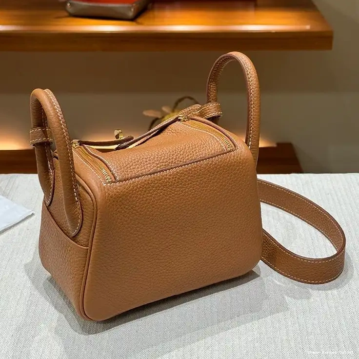 Affordable Gold Brown Leather Bag Togo Mini Hermes Lindy In Hardware 0225