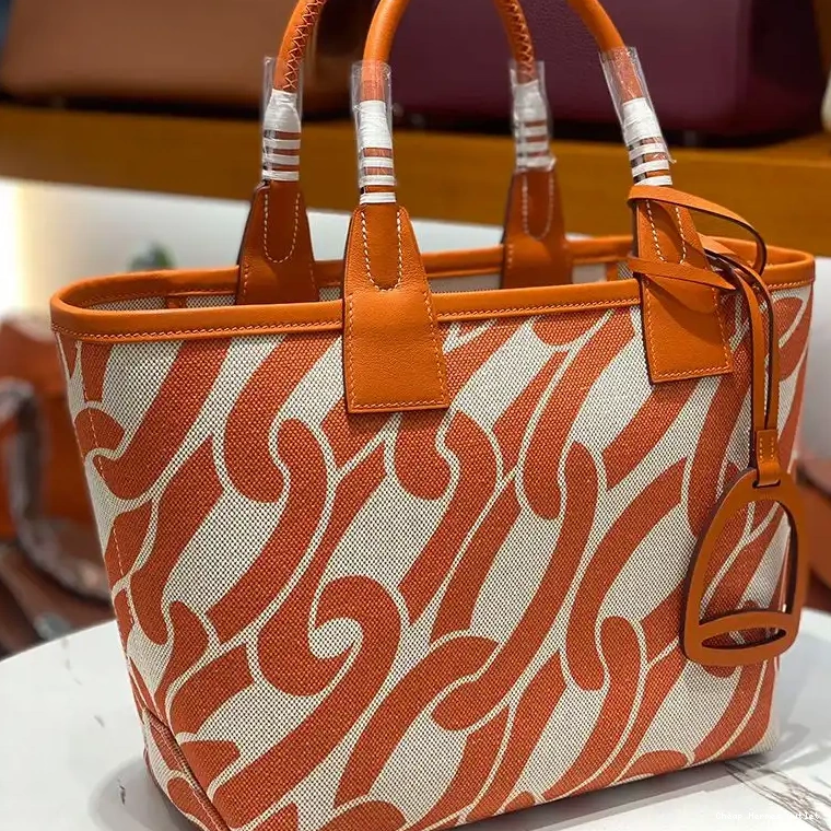 Affordable Hermes Steeple 25 Beige Plume Maillons & with Canvas Motif Bag Co In Orange H 0217