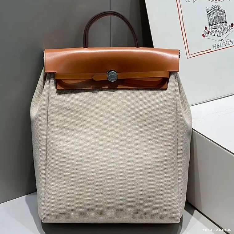 Affordable A Hermes Hardware Herbag Backpack Brown Canvas Beige In Palladium Zip Dos 0227