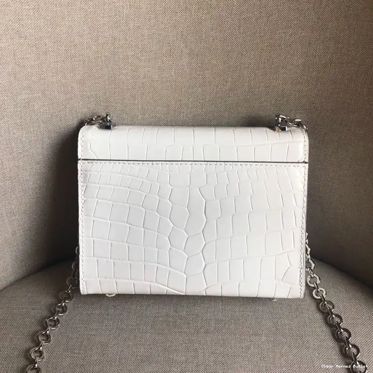 Cheap Hermes Chaine Bag In Leather White Alligator Mini Hardware Verrou Palladium 0302