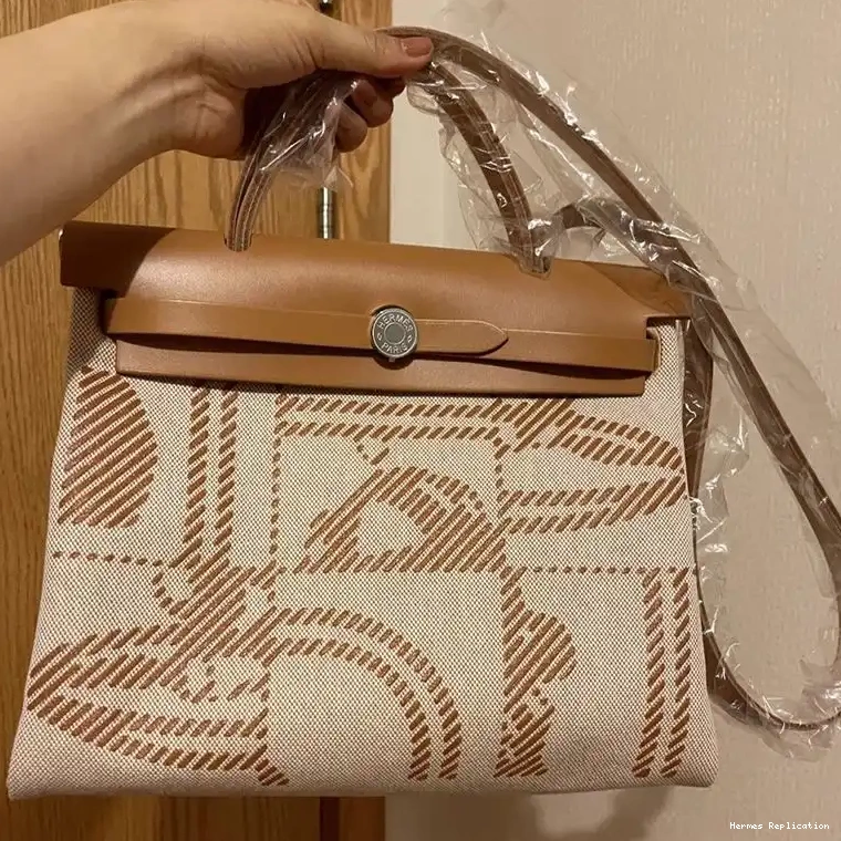 De Gala Canvas Palladium In Hermes Herbag Brown Hardware Bride Bag 0316