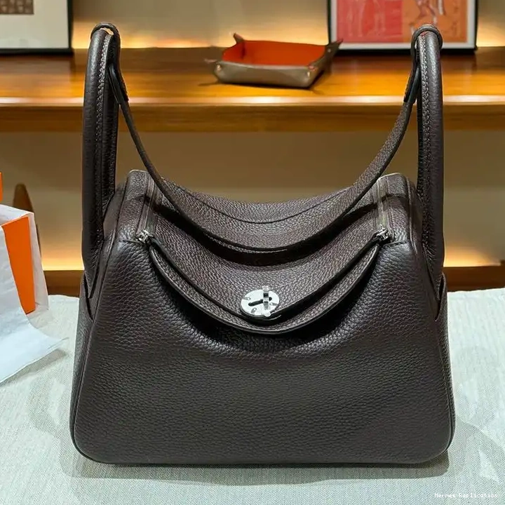 Affordable Clemence Hardware Palladium Bag Hermes In Leather Lindy Coffee 0309