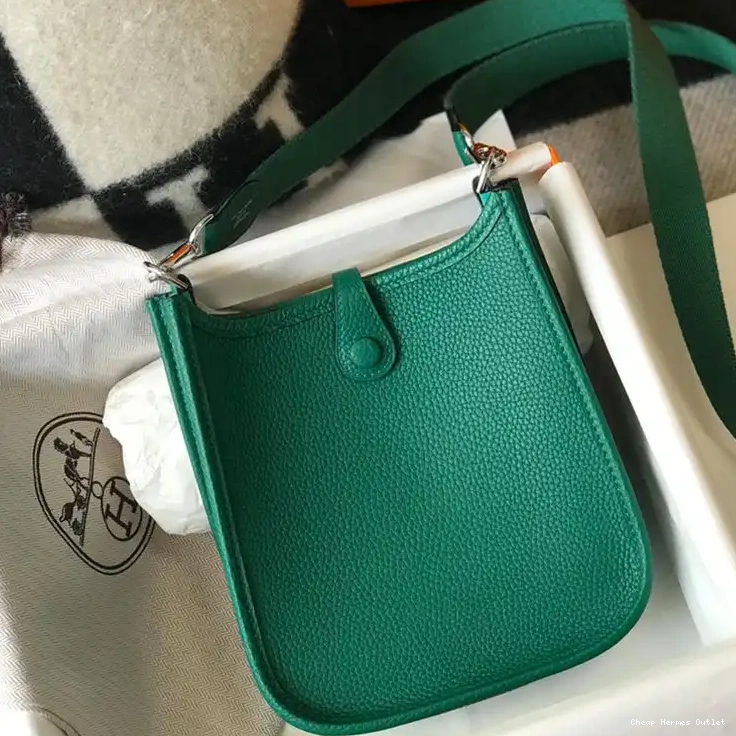 Cheap Hardware In Palladium Green Leather Evelyne Hermes Mini Clemence Bag 0304