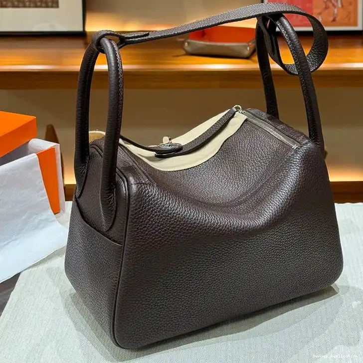 Affordable Clemence Hardware Palladium Bag Hermes In Leather Lindy Coffee 0309