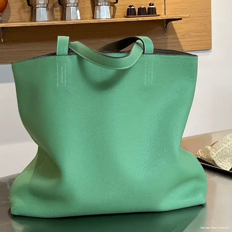 Affordable Double Green Grey In Leather Clemence Bag Hermes Sens 0307