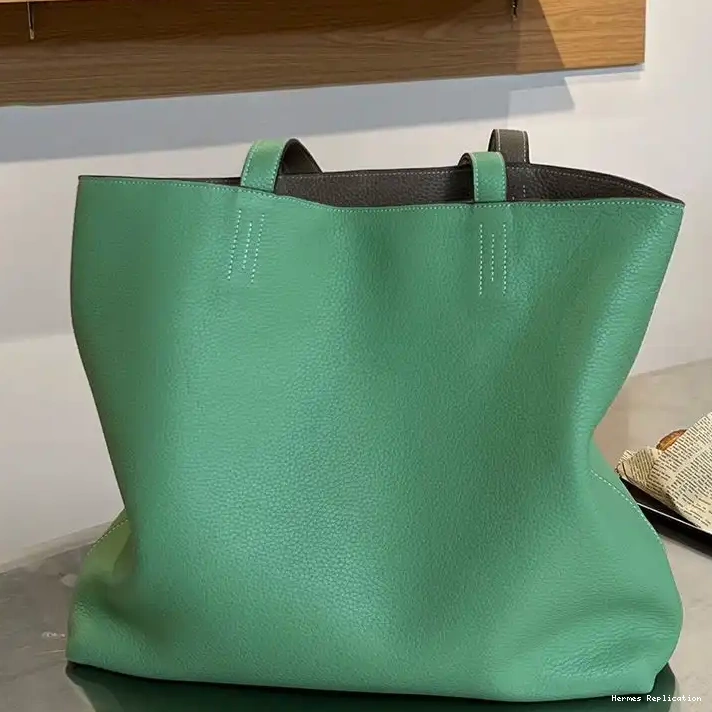 Affordable Double Green Grey In Leather Clemence Bag Hermes Sens 0307