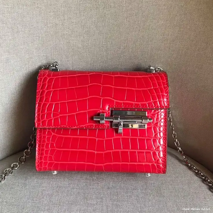 Affordable In Bag Alligator Hermes Hardware Palladium Verrou Mini Red Chaine Leather 0303