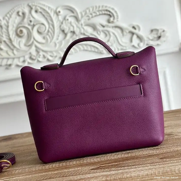 Cheap In Swift Hermes Mini Leather Hardware 24 Evercolor Bag Purple 24 Gold 0303