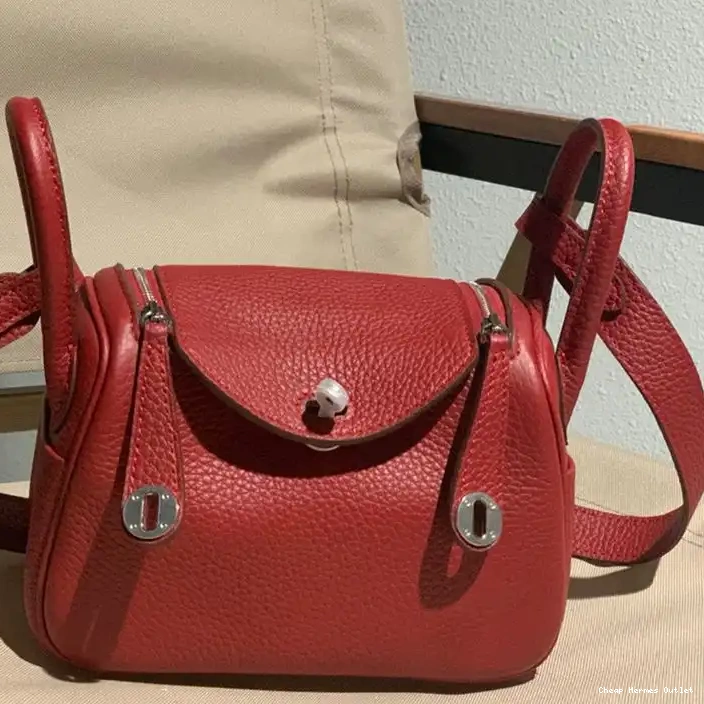 Cheap Mini Palladium In Hardware Bag Red Togo Hermes Lindy Leather 0304