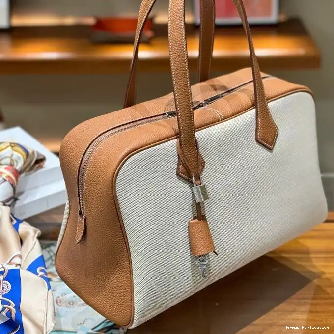 In and Hermes Leather Hardware Brown Travel Palladium Victoria Canvas Bag 0316