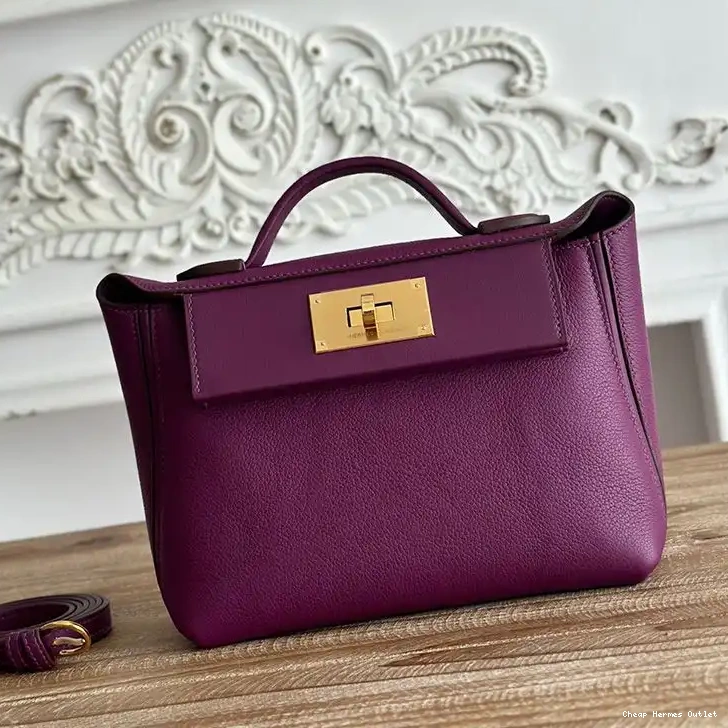 Cheap In Swift Hermes Mini Leather Hardware 24 Evercolor Bag Purple 24 Gold 0303